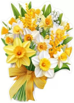 Украшение на скотче 21*15см "Букет из нарциссов, мимозы и ландышей"