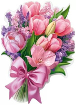 Украшение на скотче 21*15см "Букет из тюльпанов и сирени"