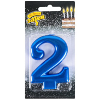 Свеча-цифра "2" Синяя, 8см