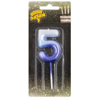 Свеча-цифра "5" Омбре голуб/синий, 6см.