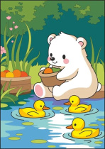 Картина по номерам на картоне 20*30см "Мишка с уточками"