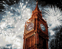 Картина по номерам на холсте со светодиодами 40*50см "Фейерверк над Биг-Беном"