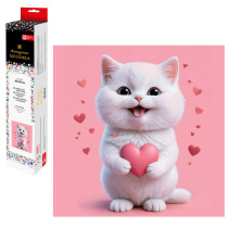 Мозаика алмазная по номерам на холсте (в рулоне) 30*30см "Котенок с сердечками"