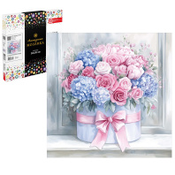 Мозаика алмазная по номерам на холсте 30*30см "Букет с розовым бантом" с подрамником