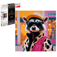 Мозаика алмазная по номерам на холсте 30*30см "Енот на стиле" с подрамником