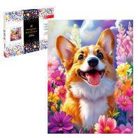Мозаика алмазная по номерам на холсте 30*40см "Корги в цветах" с подрамником