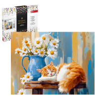 Мозаика алмазная по номерам на холсте 30*40см "Натюрморт с кошкой" с подрамником