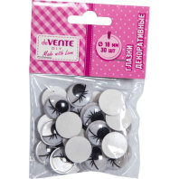 Набор "Глазки" круглые 18мм, 30 шт, самоклеящиеся, черно-белые с ресничками