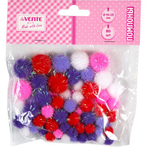 Набор "Помпоны 80шт.с блестками, ассорти размеров и цветов, малиновые