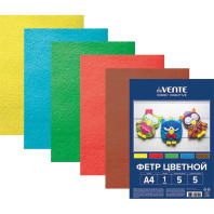 Набор цветного фетра А4 5л. 5цв. "Яркие цвета", 1мм Набор цветного фетра А4 5л. 5цв. "Яркие цвета", 1мм
