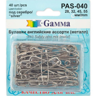 Булавки английские, метал. размер  28мм,32мм,45мм,55мм, 40шт, серебро