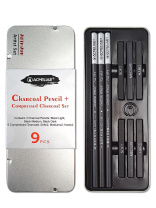 Набор карандашей угольных 3шт и углей прессованных 6шт ACMELIAE, метал.футляр