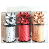 Набор лент и бантов 3 шт "Горошек" 5,8 см, 10мм*10м, ассорти, металлик