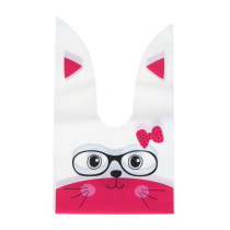 Мешок подар. ПВХ  с ушами 13*22см "Заяц в очках" розовый 50шт/уп