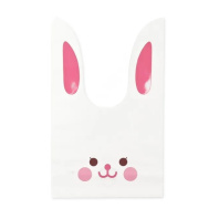 Мешок подар. ПВХ  с ушами 18*30см "Заяц" бело-розовый 50шт/уп