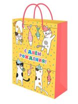 Пакет подар. бумажн. 22*31*10 см, 128гр/м2  Коты на веревке