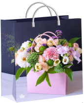 Пакет 26*24см (140мк) с пластиковой ручкой "Цветочный презент" мягкий пластик