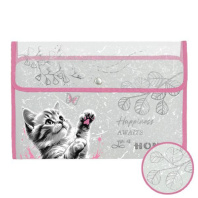 Папка д/тетрад. А4 (340*235*55) кнопка, пластик, фольга "Котик с бабочкой"