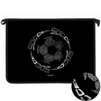 Папка д/тетрад. А4 (340*240*40) молния сверху, пластик/ламинат, фольга "Мяч на чёрном"