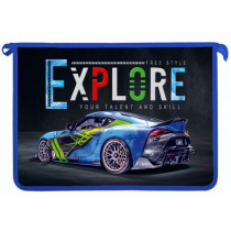 Папка д/тетрад. А4 (340*240*45) молния сверху, пластик "Авто Explore" диз. с двух сторон