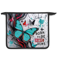 Папка д/тетрад. А5 (240*205*45) 1отд. молния сверху, пластик "Бабочка аквамарин" диз.с двух сторон