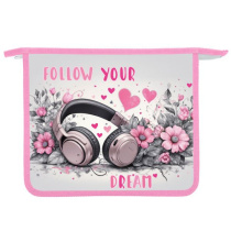 Папка д/тетрад. А5 (240*205*45) 1отд. молния сверху, пластик "Розовые наушники" диз. с двух сторон