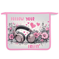 Папка д/тетрад. А5 (240*205*45) 1отд. молния сверху, пластик "Розовые наушники" диз. с двух сторон