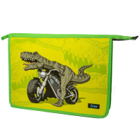 Папка д/труда А4 (335*240*85) 2отд. молния сверху, пластик/ламинат "Динозавр байкер"