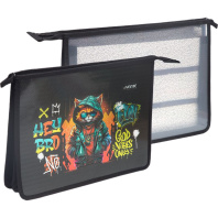 Папка д/труда А4 (337*243*80) 2отд. молния сверху, пластик" Hey Bro" конгр.тиснение