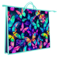 Папка А3 (460*345*40) с ручками, молния, пластик "Неоновые бабочки"