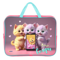 Папка А4 (350*265*80) с ручками, молния, ткань "Котоселфи"