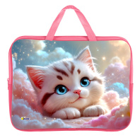 Папка А4 (350*265*80) с ручками, молния, ткань "Мечтающий котик"