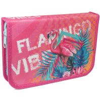 Пенал 1 отд. с 1-ой откид.пл. (200*130*30) молния, ткань "Летний фламинго"