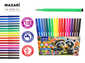 Фломастеры  18цв "Mazari. Енот" вентилир.колпачок