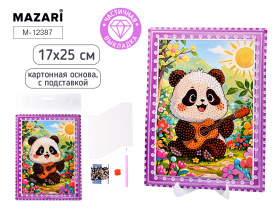 Мозаика алмазная по номерам на картоне с подставкой 17*25см "Панда" ассорти 6диз. (частичная выкладк