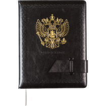 Дневник универсальн. обл. кожзам, тв.пер. "Герб"  с поролоном, хлястик ,48л, черный