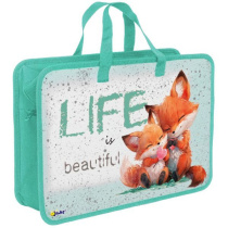 Папка А4 (335*300*130) с ручками, молния, пластик "Лисички"