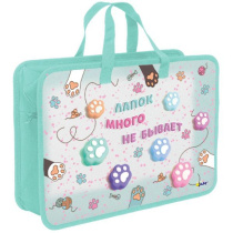 Папка А4 (335*300*130) с ручками, молния, пластик "Таба лапки"