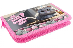 Пенал 1 отд. (212*135*26) молния, лам.картон "Серый котик"