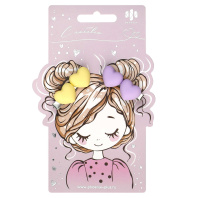 Набор заколок для волос «зажим», арт. 71785 / 10 СЕРДЕЧКИ (в наборе: 2шт., 4 см, черный металл, полиметилметакрилат, цвет: жёлтый, сиреневый, подложка из мелованного картона + ПЭТ-пакет с европодвесом|Фе|71785