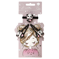 Набор аксессуаров для волос арт. 71758 / 10 ПАНДЫ (1 резинка, 2 заколки в наборе, заколки: «клик-клак», глянцевые, ПАНДЫ 5,5 см, черный металл, вулканизированная резина, полиэстер, полиэфирная смола,|Фе|71758