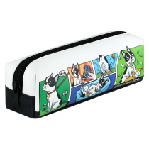 Пенал-косметичка (195*55*60) молния, кожзам "День бульдога" вышивка, цифровая печать