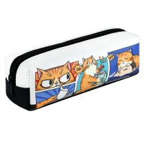 Пенал-косметичка (195*55*60) молния, кожзам "День кота" вышивка, цифровая печать