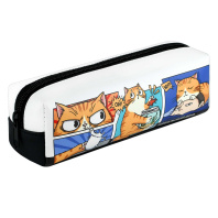 Пенал-косметичка (195*55*60) молния, кожзам "День кота" вышивка, цифровая печать