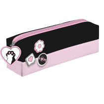 Пенал-косметичка (200*55*60) молния, ткань "Котолапы" нашивки