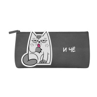 Пенал-косметичка (210*35*80) молния, ткань "И чё кот" нашивки кожзам