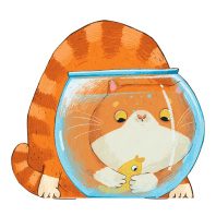 Блокнот 130*120мм  32л скоба "Кот и аквариум" диз.блок, мат.лам., фигур.выруб.