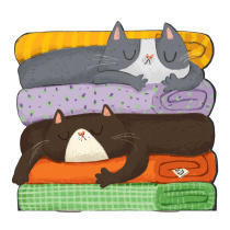 Блокнот 130*120мм  32л скоба "Спящие коты" диз.блок, мат.лам., фигур.выруб.