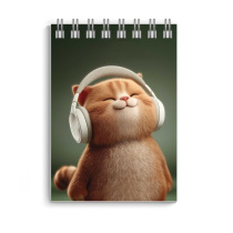 Блокнот А7  40л гребень "Кот в наушниках" кл., УФ-лак