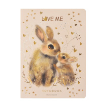Записная книжка А5  40л. картон, сшивка "Love me. Зайки" кл., софт-тач, фольга